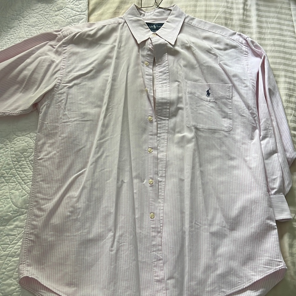 Mens Ralph Lauren pink and white candy stripe vintage shirt!